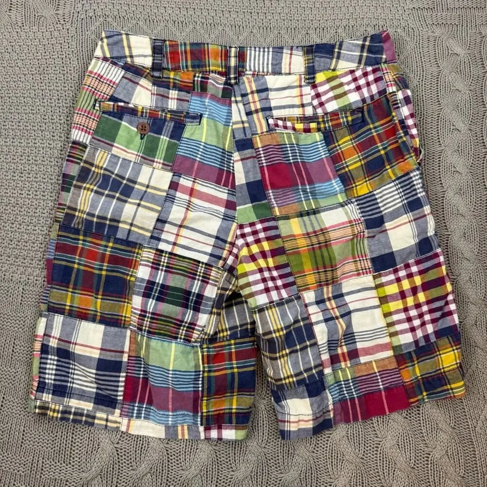 Ralph Lauren Vintage 90s Madras Patchwork Multicolor Plaid Kids Shorts ~ 12